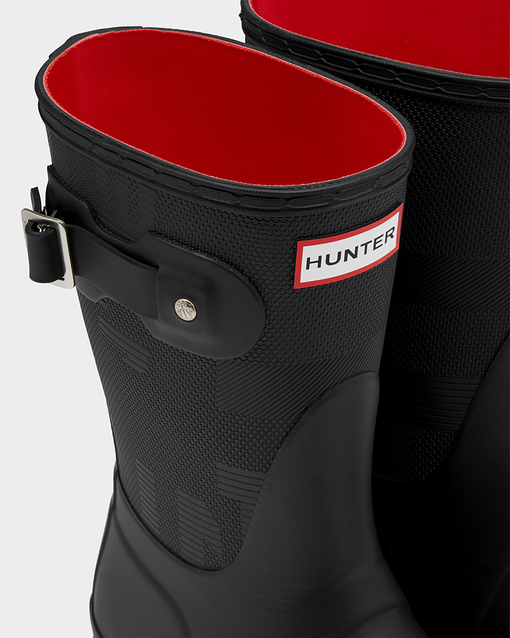 Womens Short Rain Boots - Hunter Original Exploded Logo Texture (27BCJMRLS) - Black